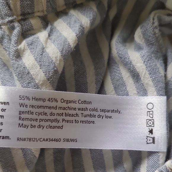 Eileen Fisher Blue Railroad Stripe Hemp & Cotton Pants - Size PL (Petite) - Picture 7 of 7